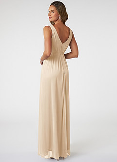 Azazie Tanicia Bridesmaid Dresses Champagne A-Line V-Neck Pleated Mesh Dress image4