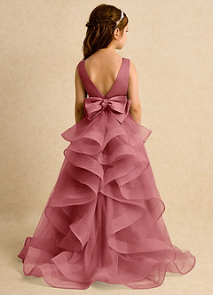 Azazie Lior 플라워 걸 드레스 볼가운 주름진 얇실버 명주 그물 채플 트레인 드레스 image7