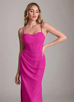Azazie Mai Vestidos de damas de honor Vestido de Fucsia de Gasa de Corte Recto con Plisado image5