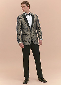 front Samuel Champagne Floral Jacquard Peak Lapel Tuxedo Jacket
