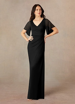 Azazie Selah vestidos de madre de la novia Vestido de Negro de Malla de Corte En A con Cuello en V fruncido image1