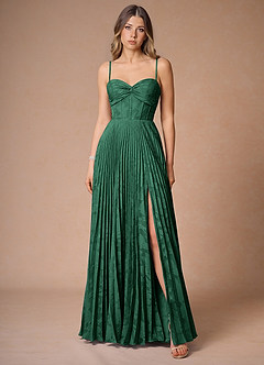 Akiko Emerald Green Pleated Maxi Dress | Azazie