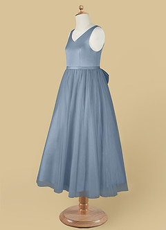 Azazie Marybell Flower Girl Dresses Dusty Blue A-Line Bow Tulle Dress image11