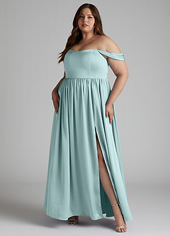 Azazie Morana Robes de demoiselle d'honneur Robe Trapèze Convertible en Satin extensible Épaule décolletée Verre De Mer image12