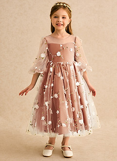 Azazie Elowen vestidos de niña de las flores Vestido Canela de Encaje de Línea A con Escote corazón image3