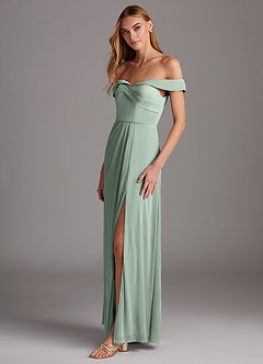 Azazie Mena Bridesmaid Dresses Agave A-Line Off the Shoulder Mesh Convertible Dress image3