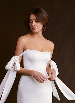 Azazie Loey Wedding Dresses Sheath Sweetheart Neckline Stretch Satin Ankle-Length Dress image1