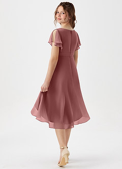 Azazie Graciela Junior Robe Trapèze en Mousseline de soie Plissée Rose Du Désert image6