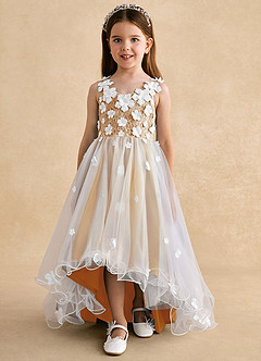 Azazie Celia Flower Girl Dresses Butterscotch A-Line Lace Tulle Dress image7