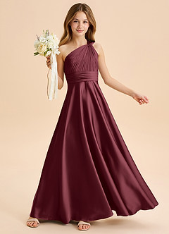 Azazie Charlize Junior Robe Trapèze en Satin extensible Plissée Merlot image1