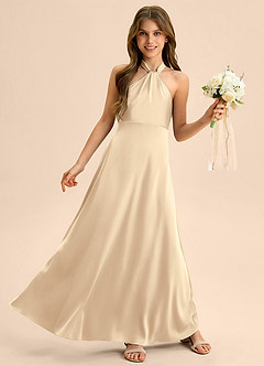 Azazie Beah Junior Robe Trapèze en Satin extensible Plissée Champagne image5