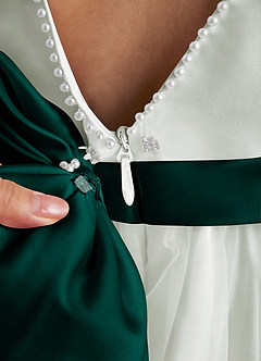 Azazie Cookie Flower Girl Dresses Ivory Pine A-Line Bow Tulle Dress image5