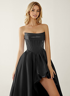 Emmanuelle Noir Robe de bal trapèze à volants en mousseline satinée image3