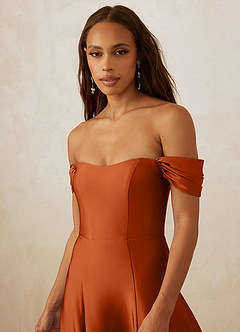 Christian Siriano Bridal for Azazie 1002 Bridesmaid Dresses Burnt Orange A-Line Off the Shoulder Stretch Satin Convertible Dress image5