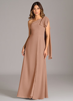 Azazie Tella Jurken voor bruidsmeisjes Jurk van Chiffon met A-Lijn One-Shoulder Champagne Roos image2