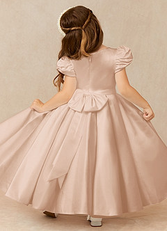 Azazie Jewel Flower Girl Dresses English Rose Ball-Gown Pleated Matte Satin Dress image2