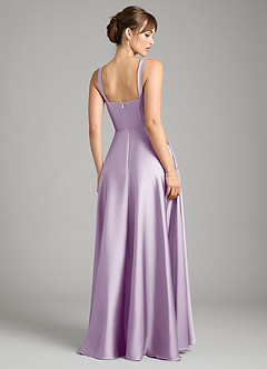 Azazie Shaude Bridesmaid Dresses Frosted Lilac A-Line Pleated Stretch Satin Dress image2