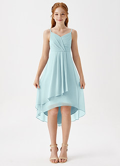 Azazie Mariam Junior Sea Glass A-Line Pleated Chiffon Dress image4