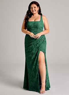 Azazie Mero Bridesmaid Dresses Dark Green Sheath Pleated Floral Burnout Dress image9