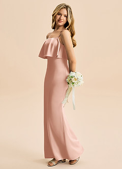 Azazie Galene Junior Syrena Satyna elastyczna Długość podłogi Młodsza druhna Sukienka image1