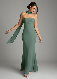 Azazie Saylor Vestidos de damas de honor Vestido de Eucalipto de Gasa de Corte Sirena con Sin tirantes image7