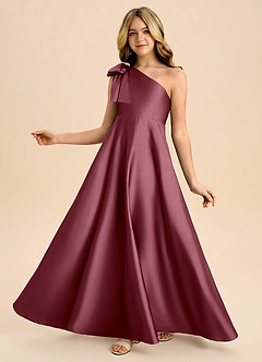 Azazie Penguin Junior Abito A-Line in Raso Elasticizzato Fiocco Rosa Del Deserto image1