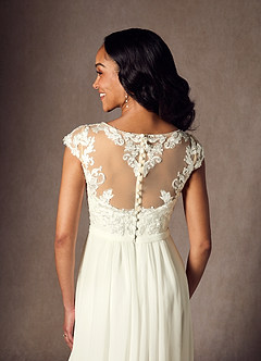 Azazie Brynslee Wedding Dresses Cream A-Line Scoop Sequins Chiffon Dress image5