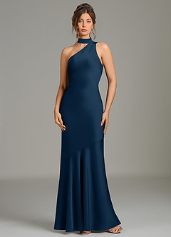 Azazie Jalissa Bridesmaid Dresses Dark Navy Mermaid One Shoulder Stretch Satin Dress image1