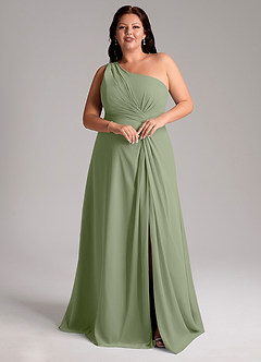 Azazie Brooke Bridesmaid Dresses Pistachio A-Line One Shoulder Chiffon Dress image10