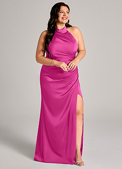 Azazie Jemma Robes de demoiselle d'honneur Robe Fourreau en Satin extensible Plissée Fuchsia image11