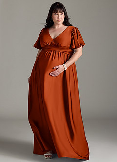 Azazie Verna Gravid brudtärna klänningar Klänning A-Line Ruched Golvlängd Stretch Satin image9