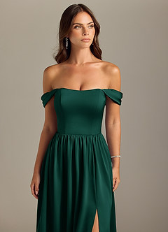 Azazie Calianna Bridesmaid Dresses Emerald A-Line Off the Shoulder Stretch Satin Convertible Dress image4