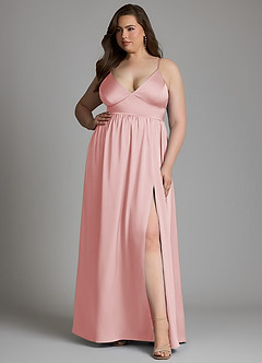 Azazie Aaida Robes de demoiselle d'honneur Robe Trapèze en Satin extensible Corset Rose Poudré image9