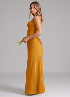 Azazie Suttona Brautjungfernkleider A-Linie Plissee Stretch-Satin Kleid Butterscotch image5