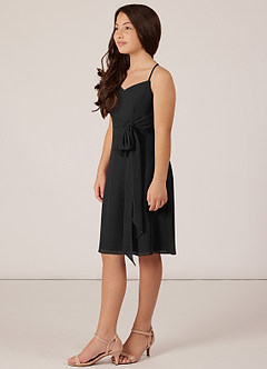 Azazie Doll Junior Black A-Line Bow Chiffon Dress image3
