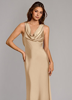 Azazie Cheryl Bridesmaid Dresses Champagne Mermaid Stretch Satin Dress image6