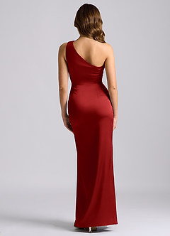 Azazie Akilah Bridesmaid Dresses Pomegranate Mermaid One Shoulder Stretch Satin Dress image2