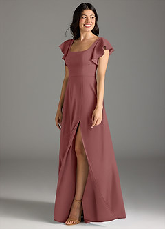 Azazie Bondi Bridesmaid Dresses Desert Rose A-Line Ruched Stretch Crepe Dress image4