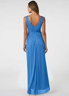 Azazie Tanicia Bridesmaid Dresses Blue Jay A-Line V-Neck Pleated Mesh Dress image2