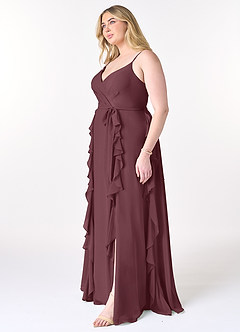 Azazie Peyton Bridesmaid Dresses Sangria A-Line Ruched Chiffon Dress image9