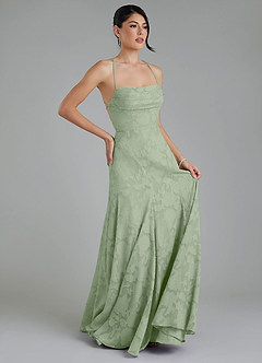 Azazie Tatum Bridesmaid Dresses Dusty Sage A-Line Corset Floral Burnout Dress image5