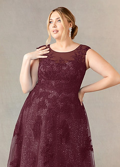Azazie Flynn Kleider für die Brautmutter A-Linie Bootshals Spitze Tüll Kleid Cabernetrot image10