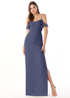 Azazie Emeralda Bridesmaid Dresses Stormy Sheath Off the Shoulder Chiffon Dress image3
