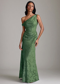 Azazie Emerson Vestidos de madrinha de casamento Vestido Eucalipto de Esgotamento Floral de sereia com Fora do ombro image1