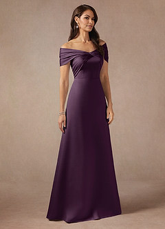 Azazie Amelia Mother of the Bride Dresses Plum A-Line Off the Shoulder Stretch Satin Dress image4