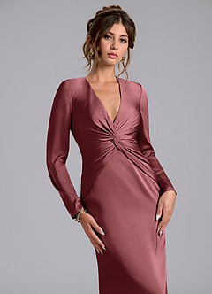 Azazie Valerie Bridesmaid Dresses Amethyst Mermaid Long Sleeve Stretch Satin Dress image5