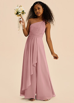 Azazie Skye Junior Abito A-Line in Chiffon Plissettato Rosa Polverosa image3