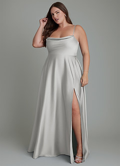 Azazie Elle Bridesmaid Dresses Silver A-Line Pleated Stretch Satin Dress image12