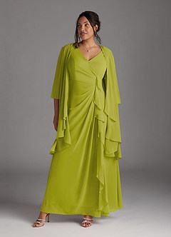 Azazie Manuella Mère de la mariée Robes Robe Trapèze en Mousseline de soie Col V plissé Citronnelle image10