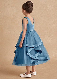 Azazie Posy Flower Girl Dresses Steel Blue A-Line Beaded Tulle Dress image2